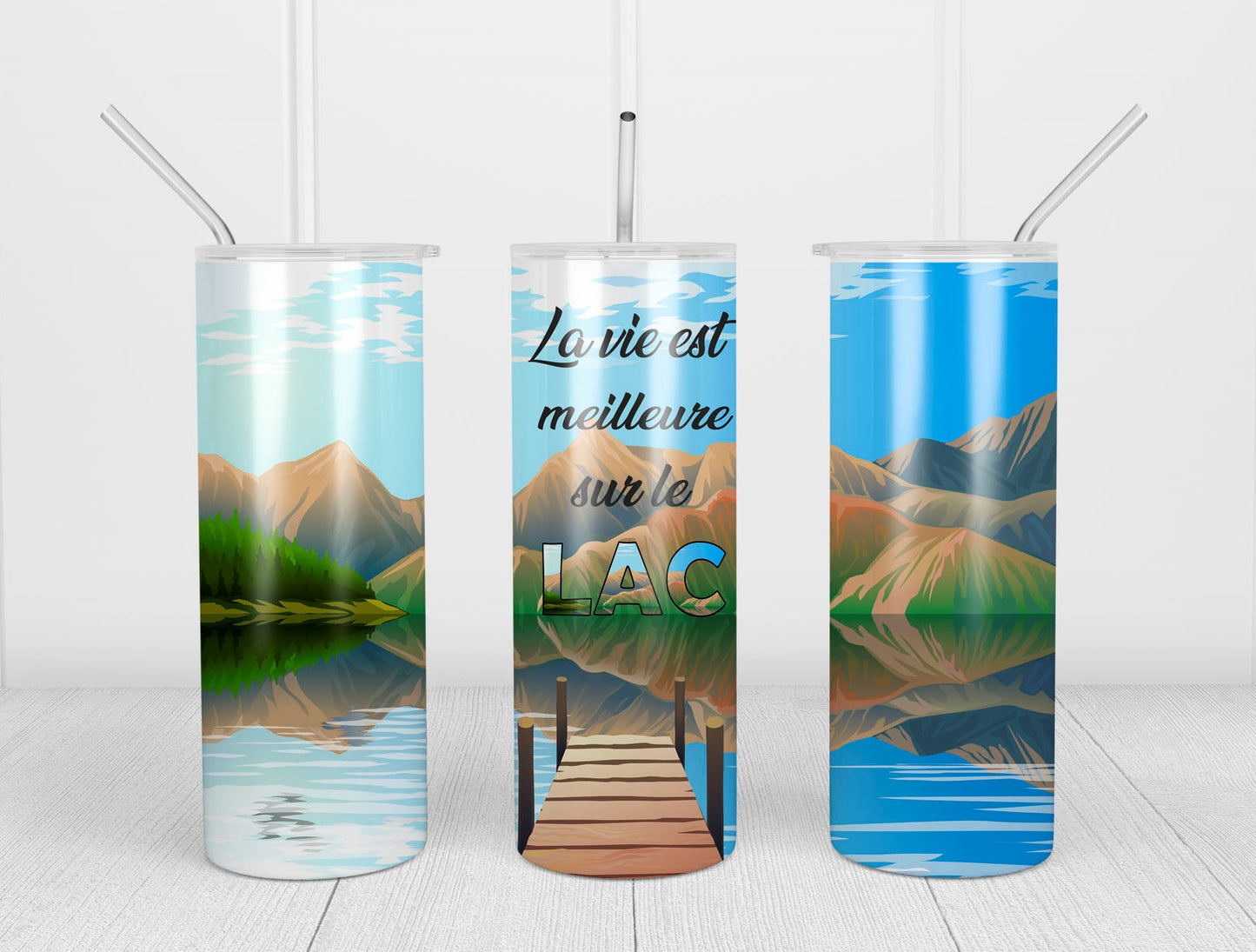 Design tumbler 20oz pour sublimation , LAC, la vie est meilleure sur le lac