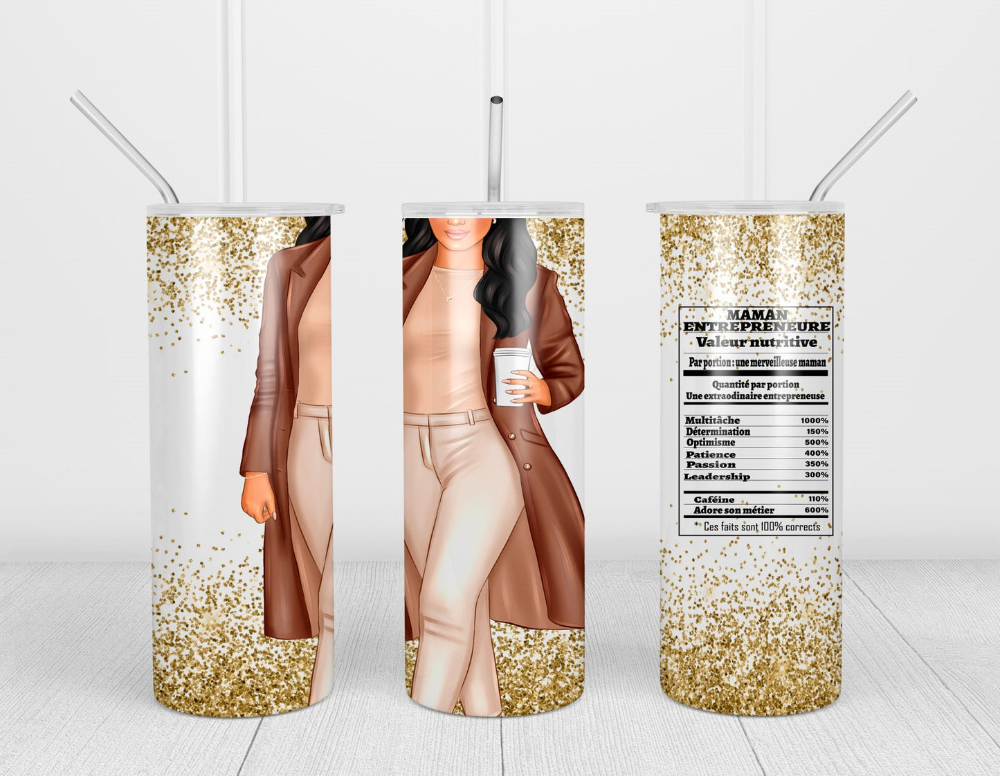 Design tumbler 20oz pour sublimation , MAMAN ENTREPRENEURE, cheveux noirs, valeur nutritive