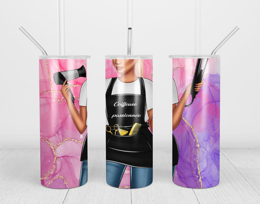 Design tumbler 20oz pour sublimation , COIFFEUSE PASSIONNÉE, cheveux blonds