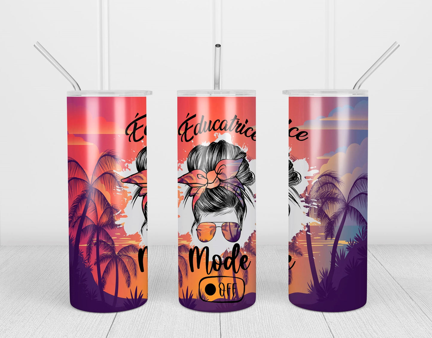 Design Tumblers 20 oz , sublimation, Éducatrice mode off, Sunset