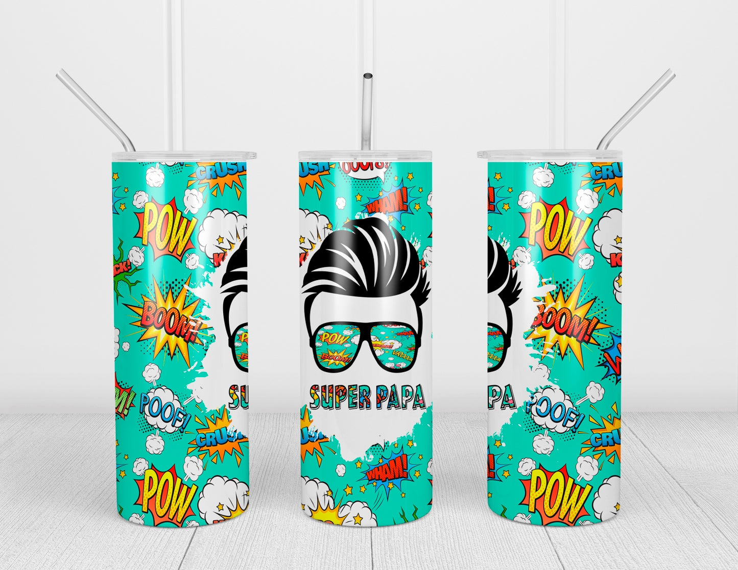 Design tumbler 20oz pour sublimation , SUPER PAPA comic