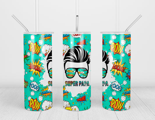 Design tumbler 20oz pour sublimation , SUPER PAPA comic