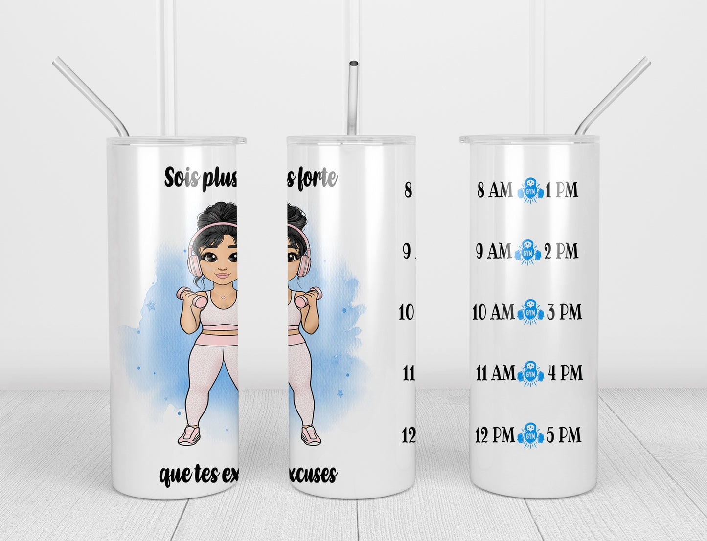 Design tumbler 20oz pour sublimation , FITNESS, sois plus forte que tes excuses