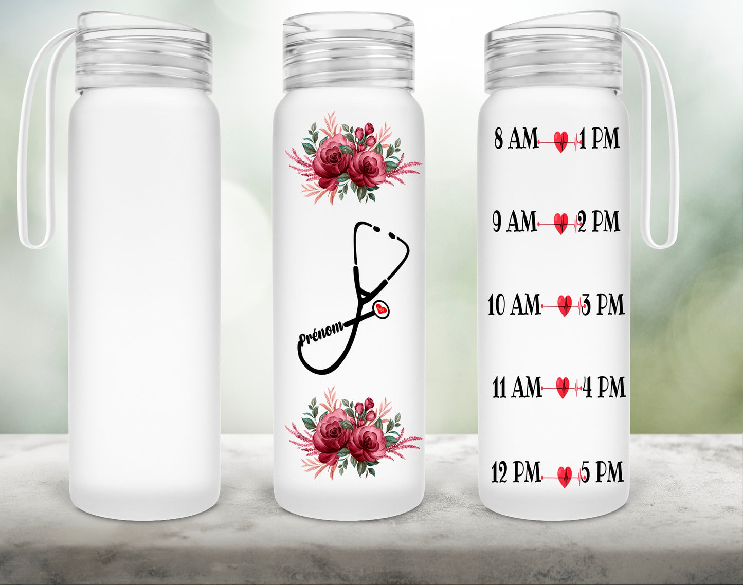 Design PNG pour sublimation, INFIRMIÈRE, fleurs rouges , mesure d'eau