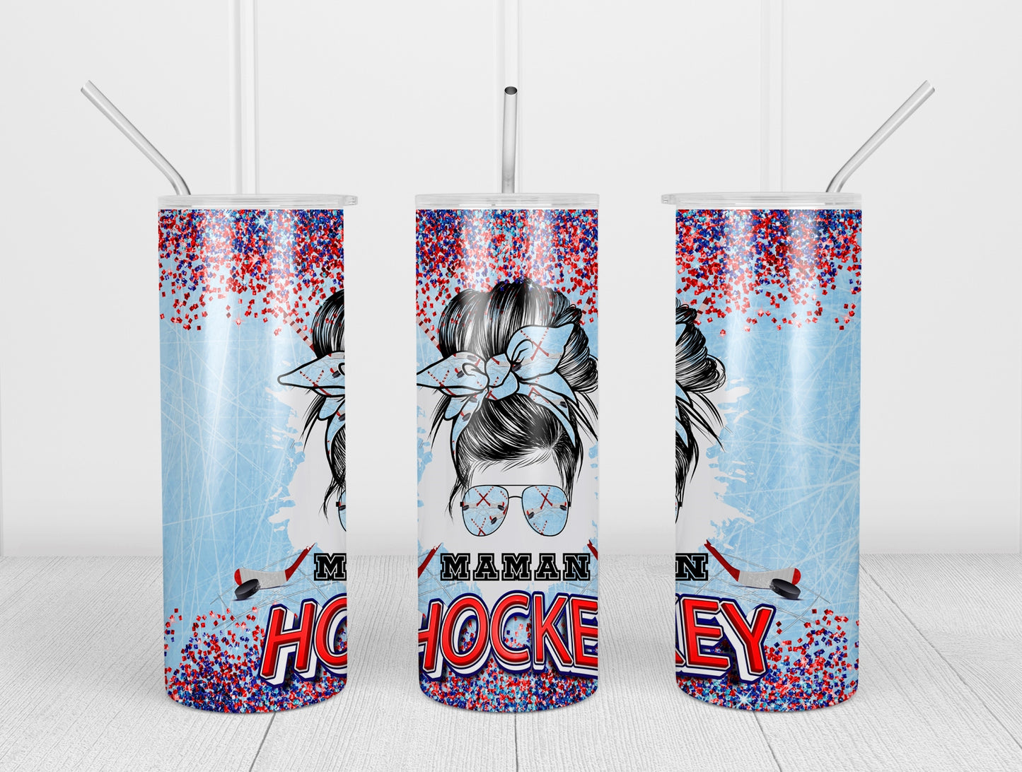 Design tumbler 20oz pour sublimation , MAMAN HOCKEY