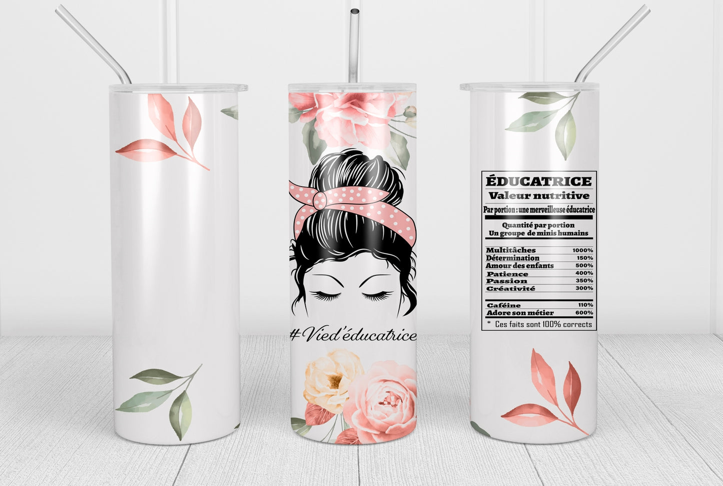 Design tumblers 20 oz sublimation, #Vied'éducatrice, valeur nutritive