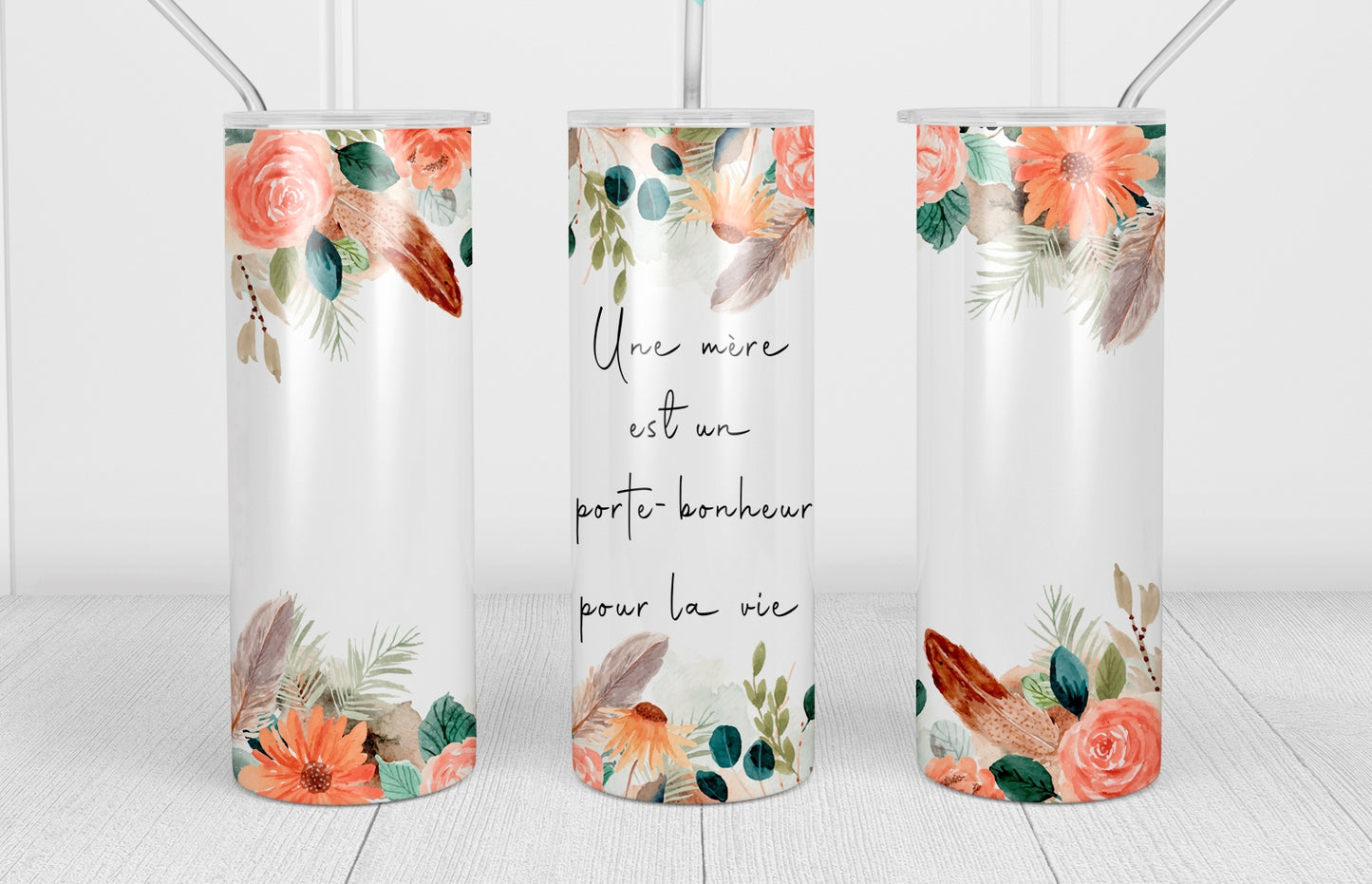 Design Tumblers 20 oz , sublimation, MAMAM, porte-bonheur, fleur