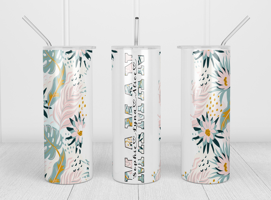 Design tumbler 20oz pour sublimation, MAMAN, avec prénoms enfants, fleurs