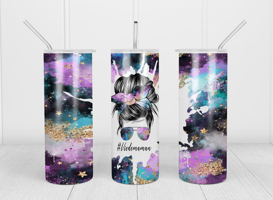 Design tumbler 20oz pour sublimation, #Viedemaman, Messy Bun, galaxie