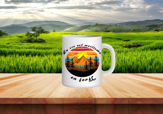 Design PNG pour sublimation , NATURE, la vie est meilleure en forêt, tasse, mug