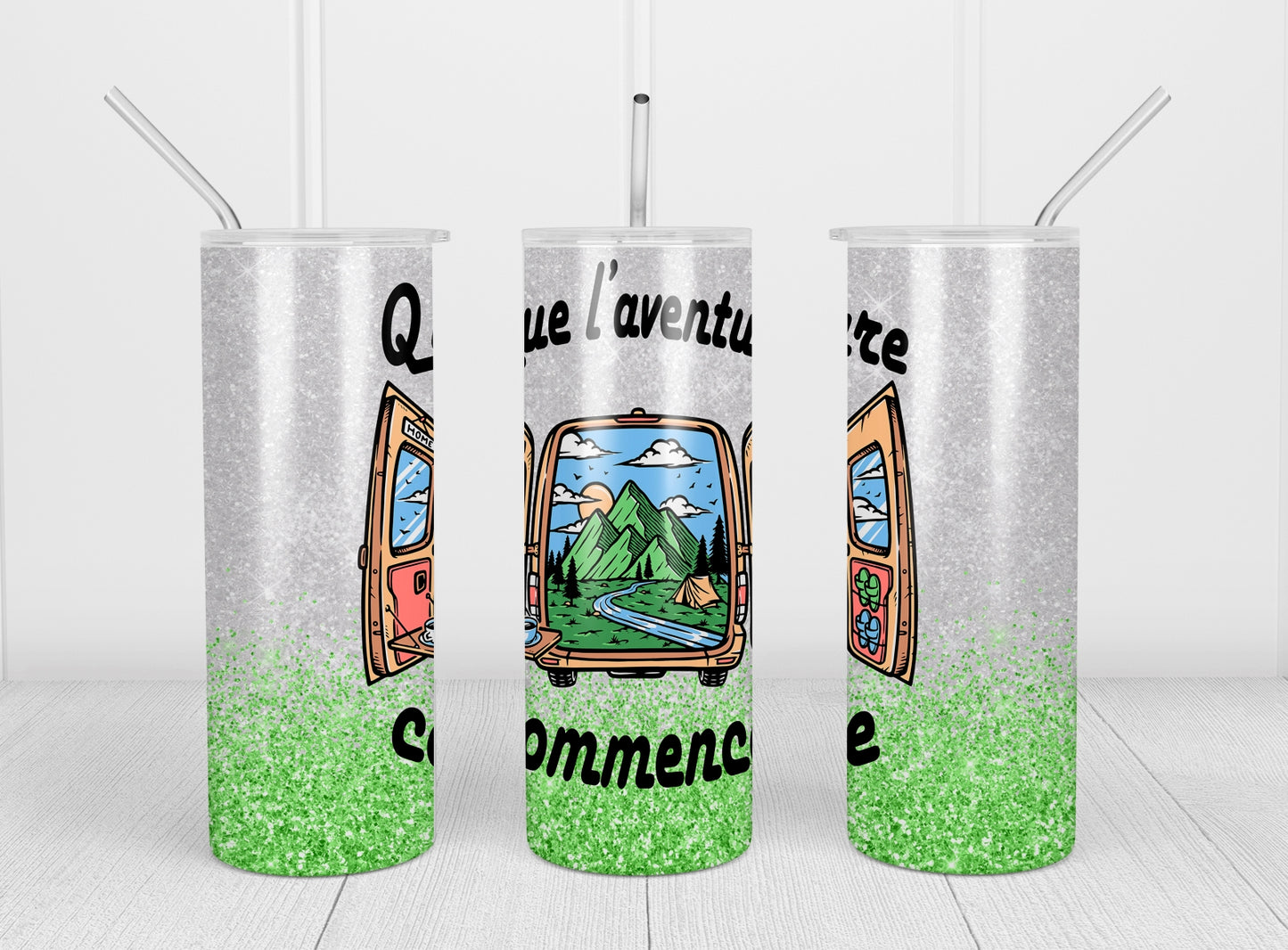 Design tumbler 20oz pour sublimation , CAMPING, que l'aventure commence