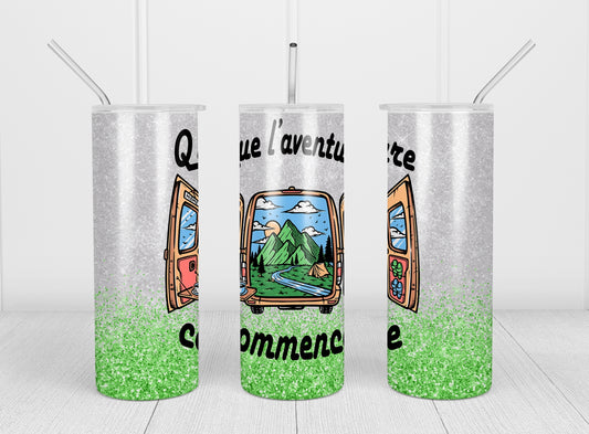 Design tumbler 20oz pour sublimation , CAMPING, que l'aventure commence