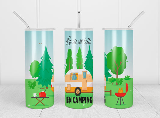 Design tumbler 20oz pour sublimation , CAMPING, la vie est belle