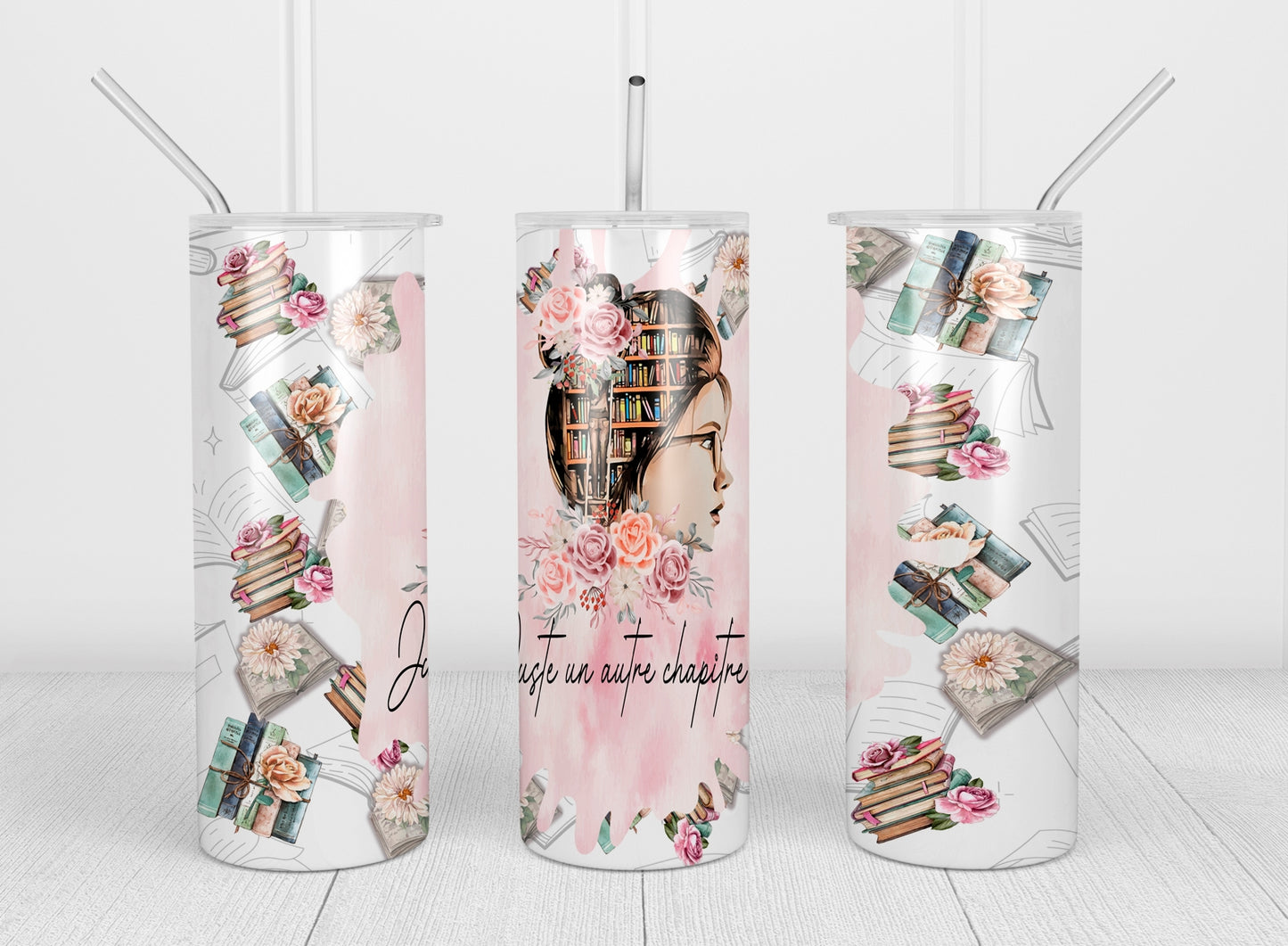 Design tumbler 20oz pour sublimation , Fille, livre , Juste un autre chapitre, splash watercolor