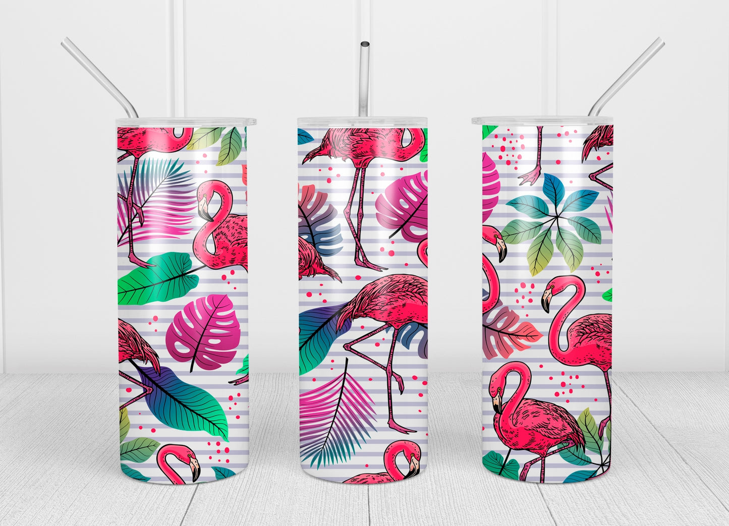 Design tumbler 20oz pour sublimation , ÉTÉ, tropical, flamant rose