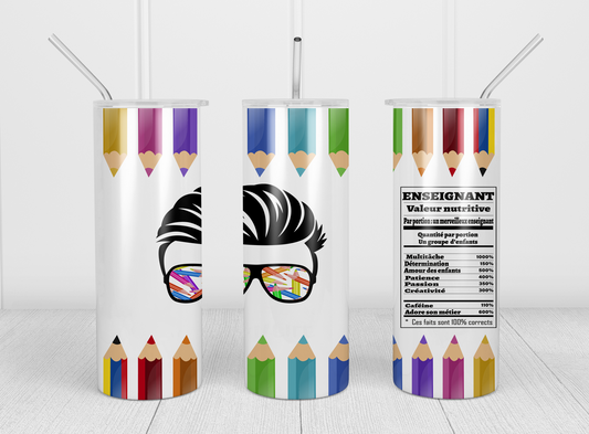 Design tumbler 20oz pour sublimation , ENSEIGNANT , homme, valeur nutritive, crayon de couleur