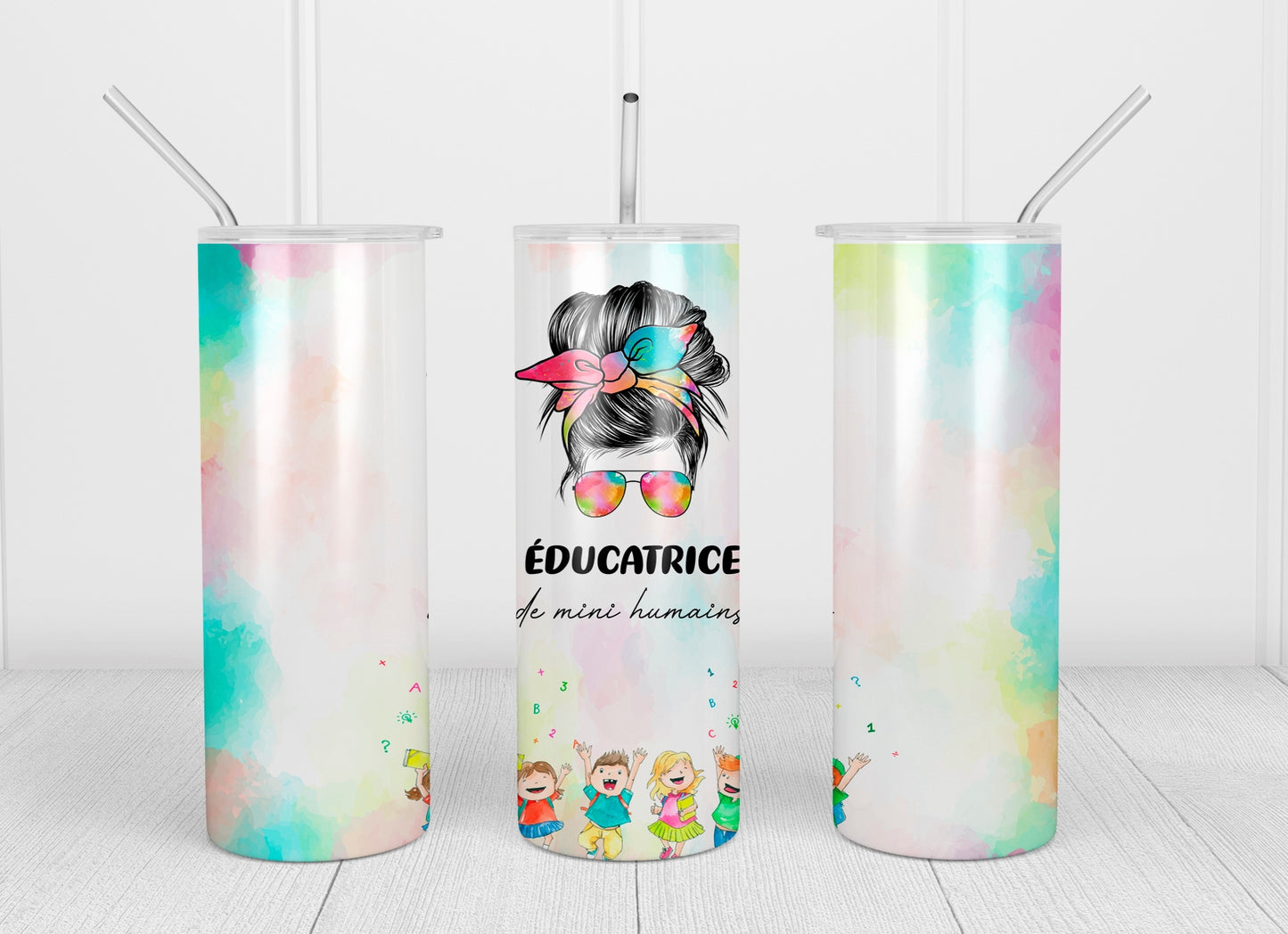 Design Tumblers 20 oz sublimation, éducatrice mini humains couleurs