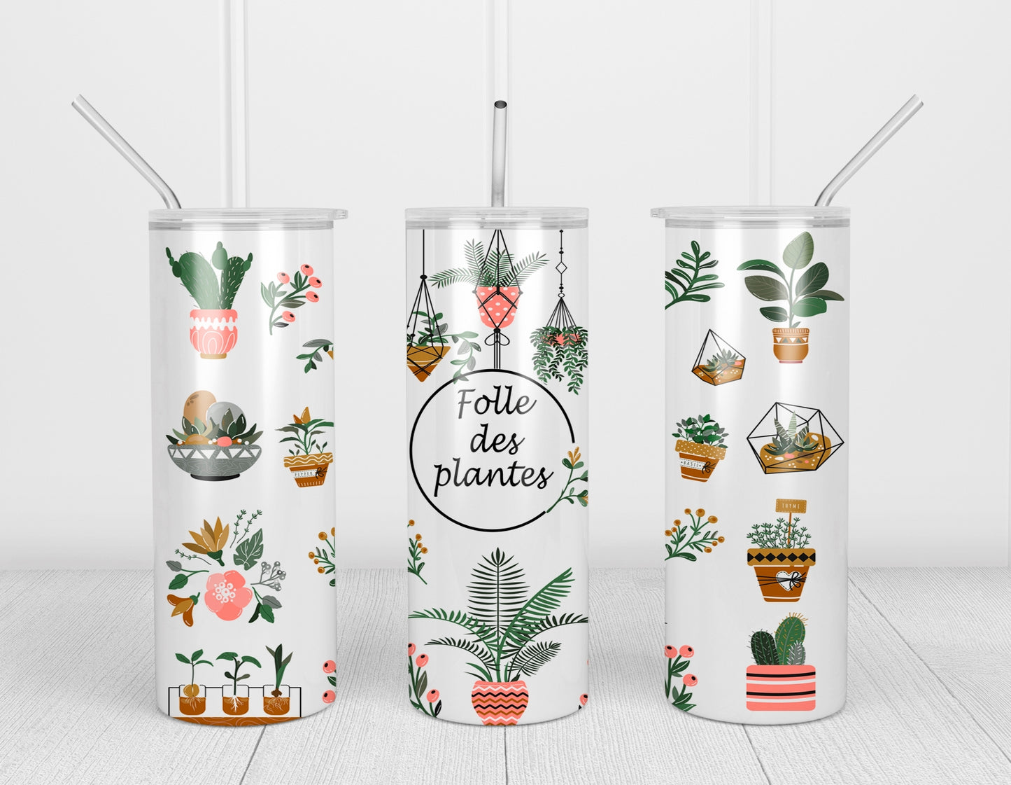 Design tumbler 20oz pour sublimation , FOLLE AUX PLANTES