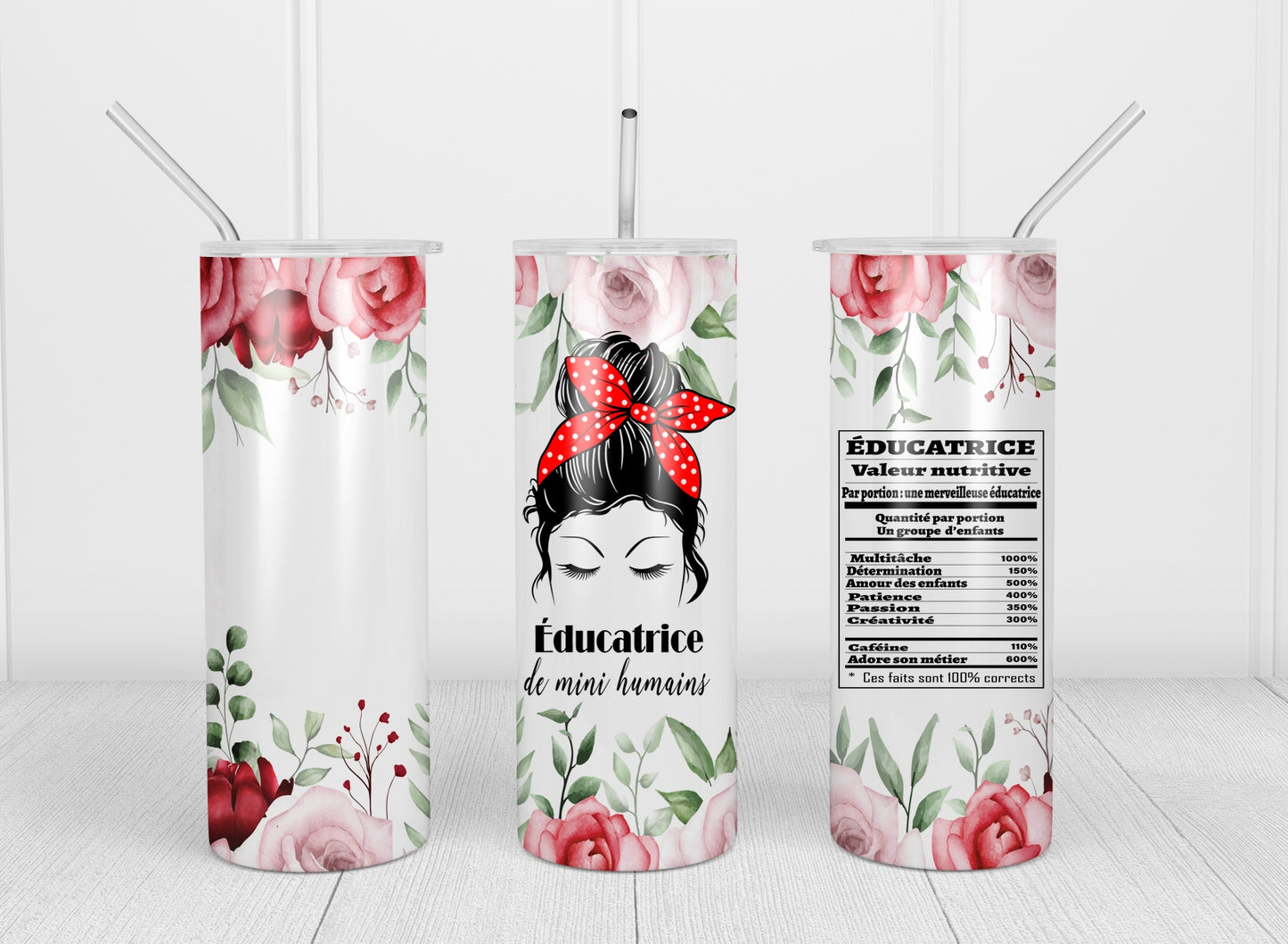 Design Tumblers 20 oz, sublimation éducatrice, valeur nutritive , fleurs