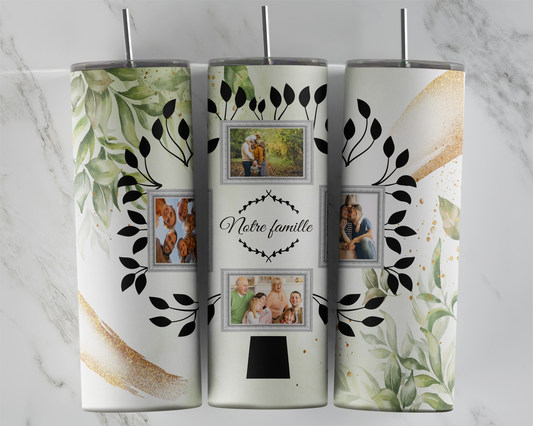 Design tumbler 20oz pour sublimation, ARBRE DE VIE, notre famille, cadre photo