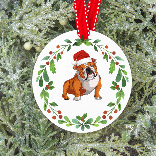 Design PNG pour sublimation , ORNEMENT DE NOËL, chien BOULEDOG AMÉRICAIN