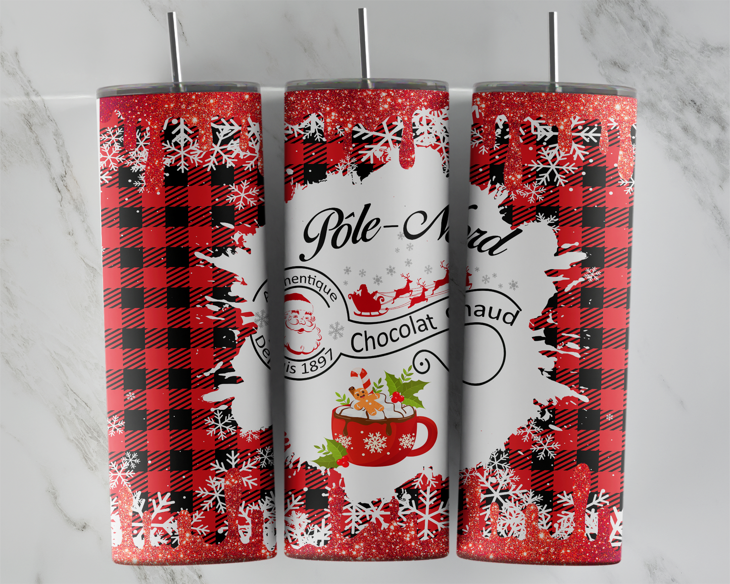 Design tumbler 20oz pour sublimation, CHOCOLAT CHAUD, PÔLE NORD