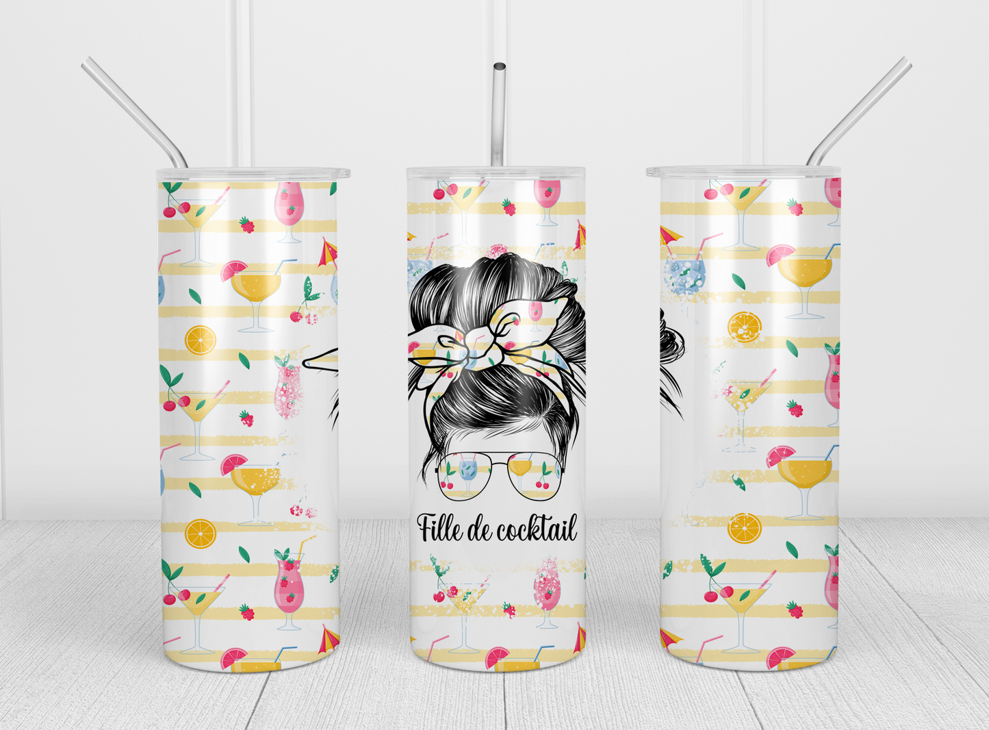 Design Tumblers 20oz, sublimation, Fille de cocktail , Messy Bun