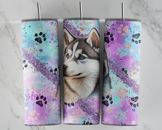 Design tumbler 20oz pour sublimation , HUSKY , glitter rose mauve