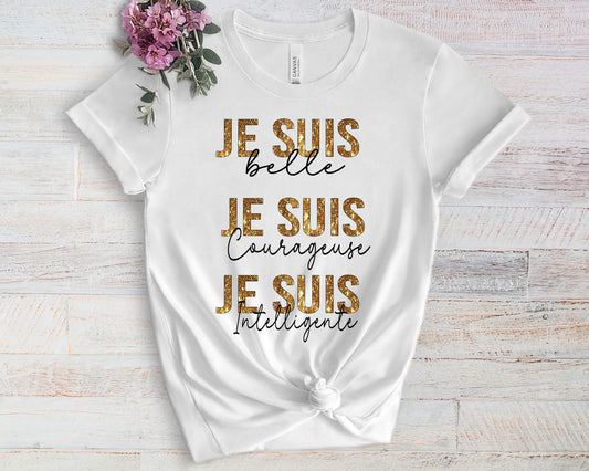 Design numérique PNG pour sublimation , Je suis belle, courageuse et intelligente