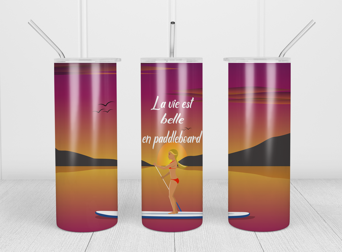 Design tumbler 20oz pour sublimation , La vie est belle en paddleboard, fille blonde