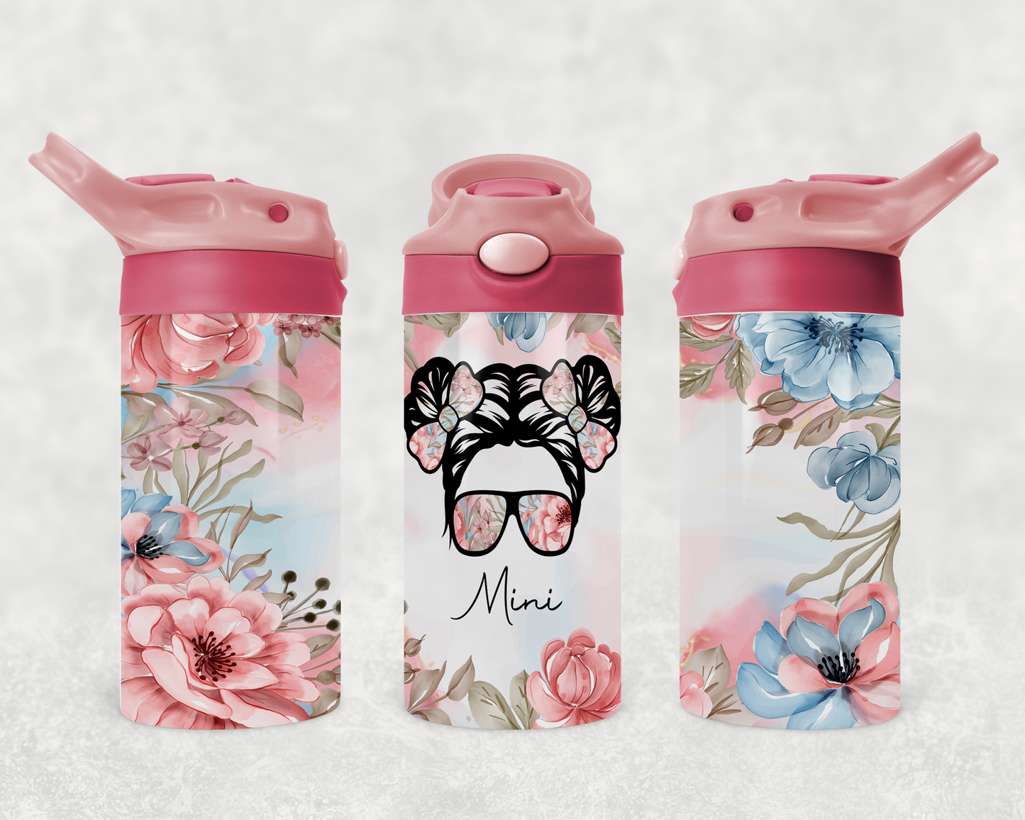 Design PNG, bouteille enfants, Sippy cup, 12 oz sublimation, Mini fleurs roses et bleues