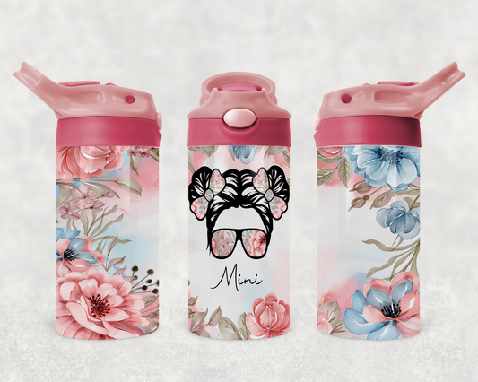 Design PNG, bouteille enfants, Sippy cup, 12 oz sublimation, Mini fleurs roses et bleues