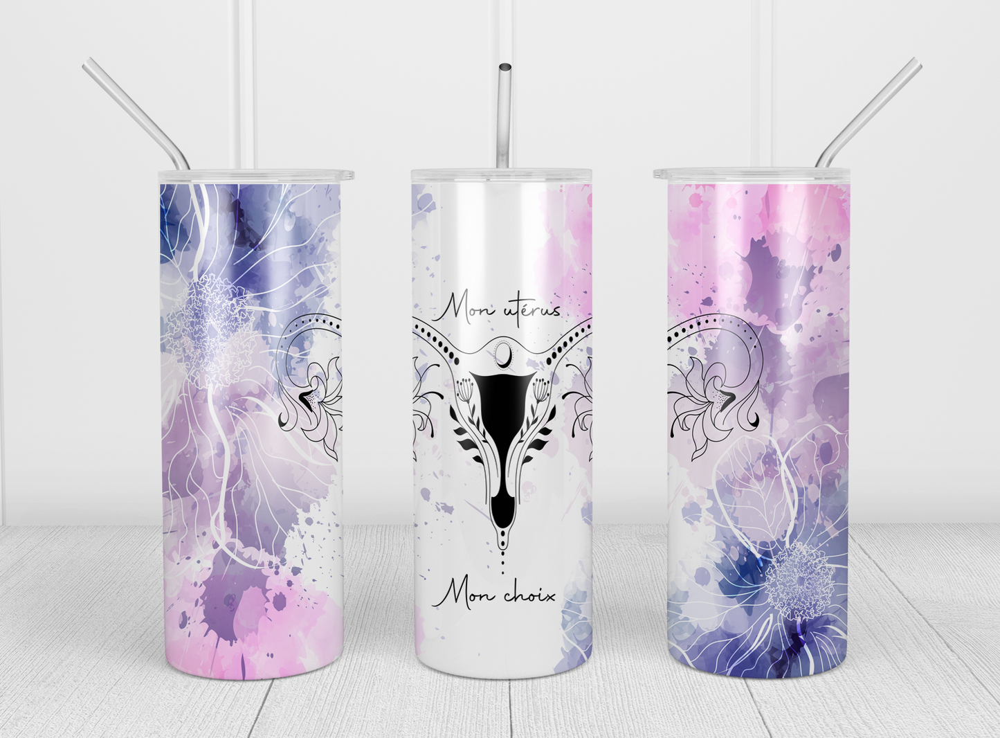 Design tumbler 20oz pour sublimation , Mon utérus mon choix , minimaliste,