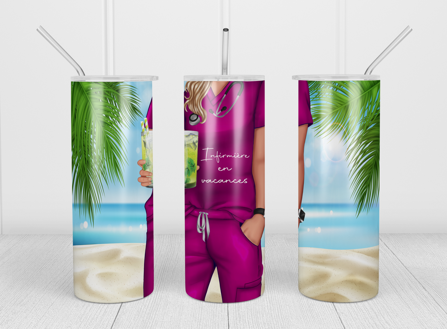 Design tumbler 20oz pour sublimation INFIRMIÈRE EN VACANCES , MOJITO