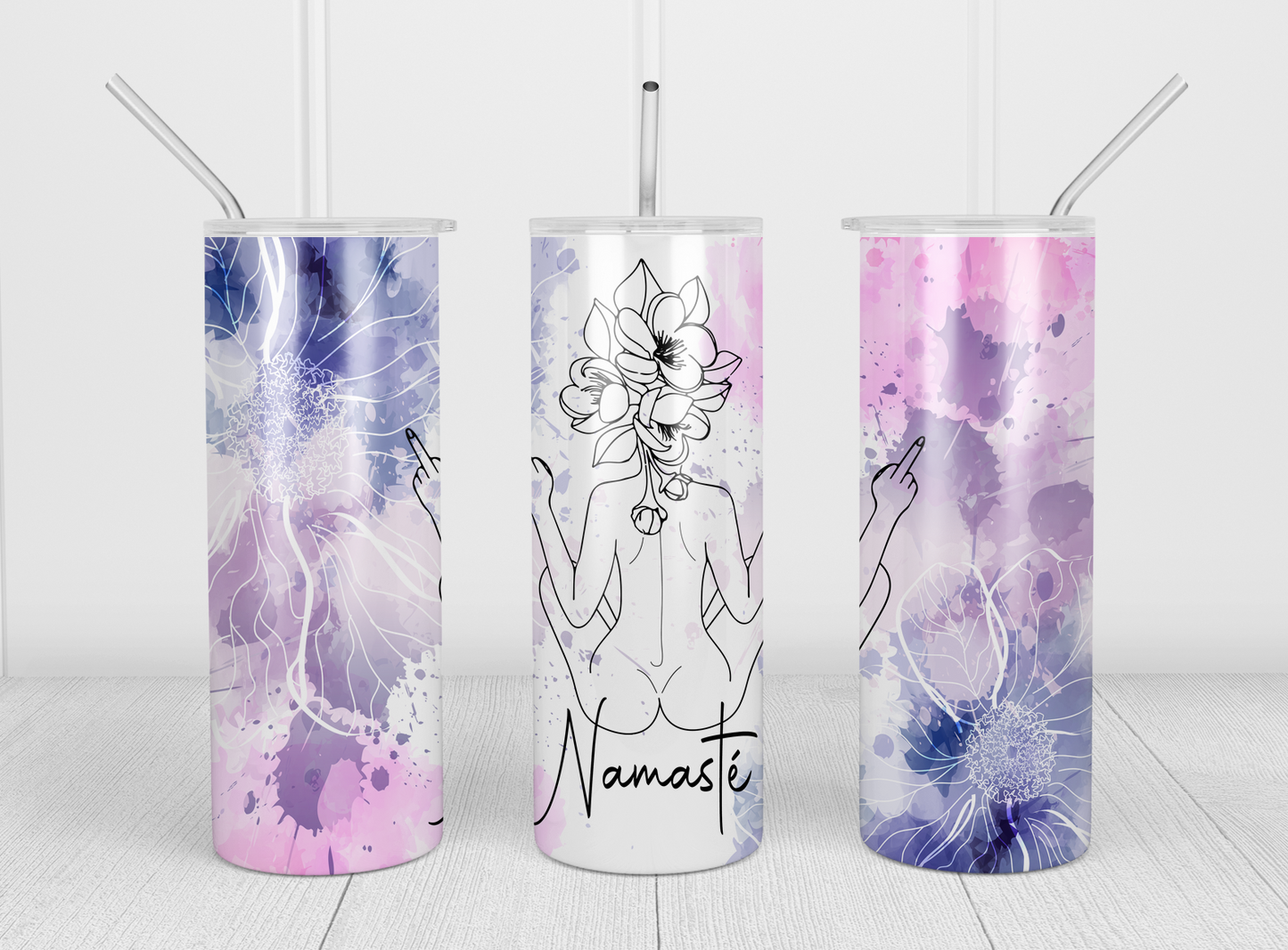 Design tumbler 20oz pour sublimation , FEMME FLEUR, minimaliste, NAMASTÉ