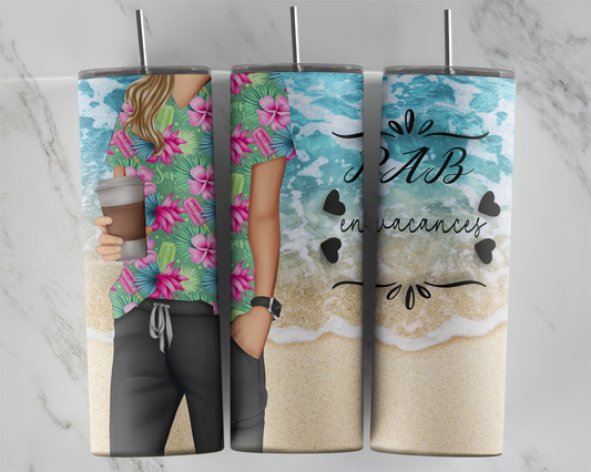 Design tumbler 20oz pour sublimation PRÉPOSÉE AUX BÉNÉFICIAIRES , en vacances , tropical, cheveux blonds