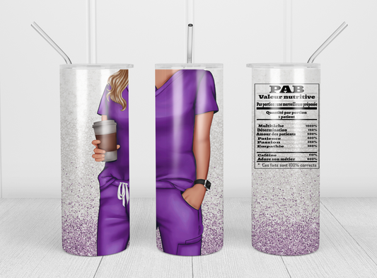 Design tumbler 20oz pour sublimation PAB, valeur nutritive, glitter mauve, cheveux blonds