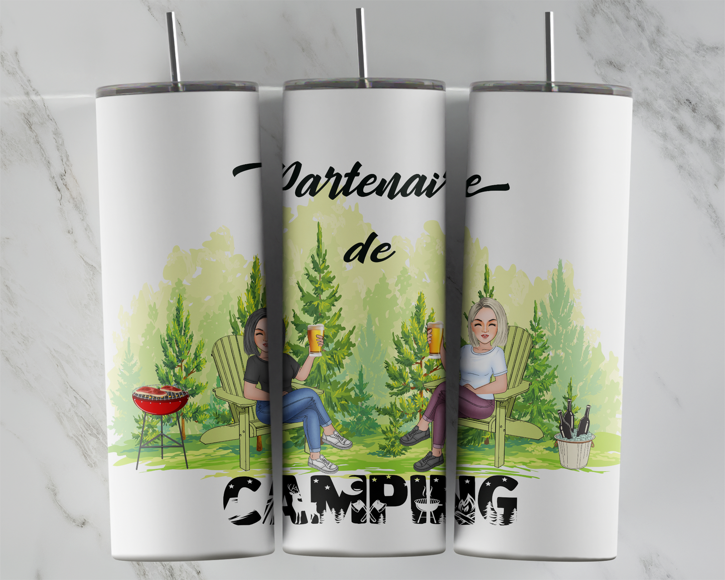 Design tumbler 20oz pour sublimation , Partenaire de camping, bestfriend