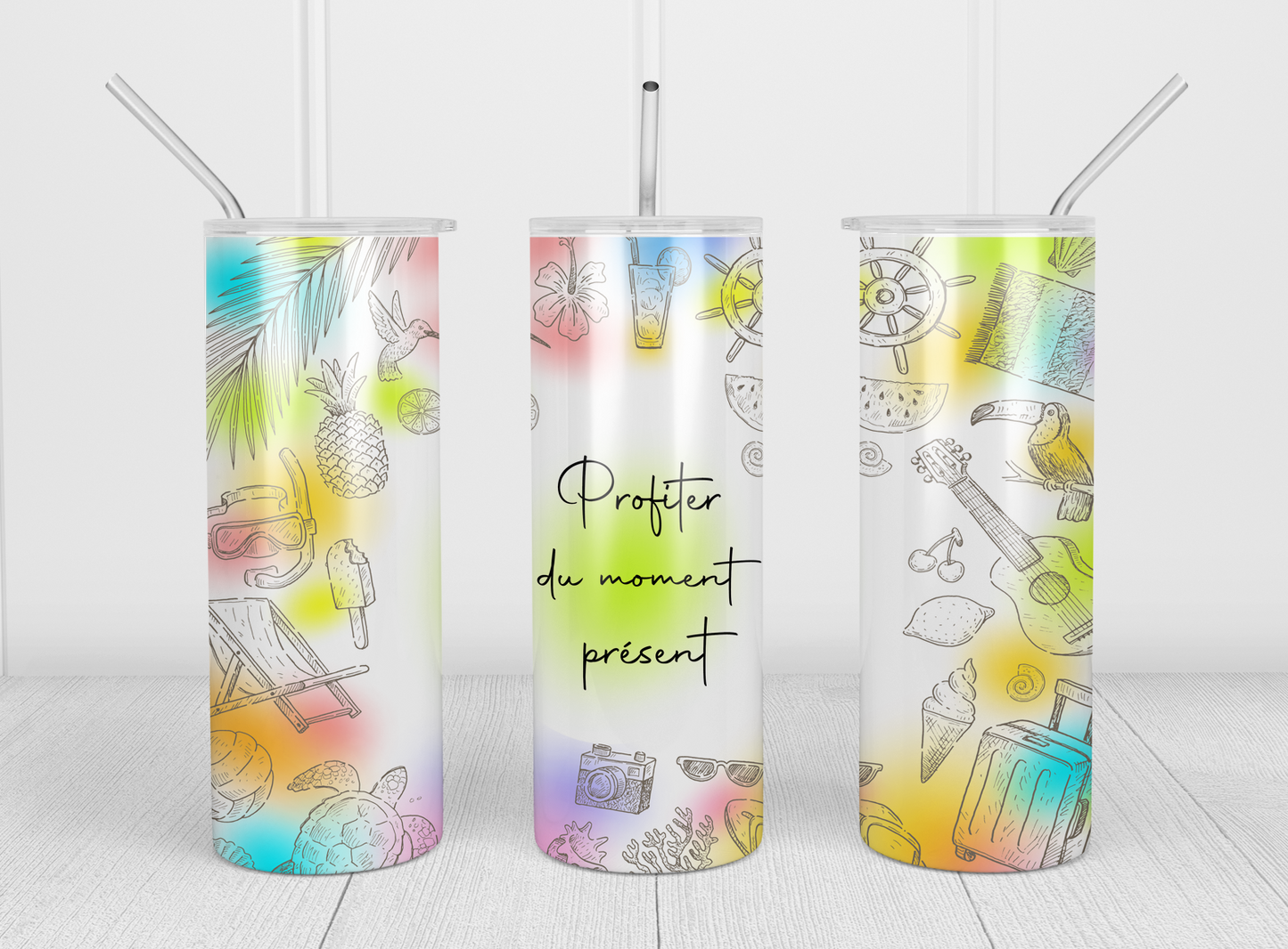 Design tumbler 20oz pour sublimation , ÉTÉ, PROFITER DU MOMENT PRÉSENT