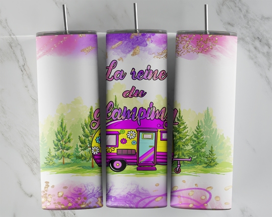 Design tumbler 20oz pour sublimation , La reine du Glamping