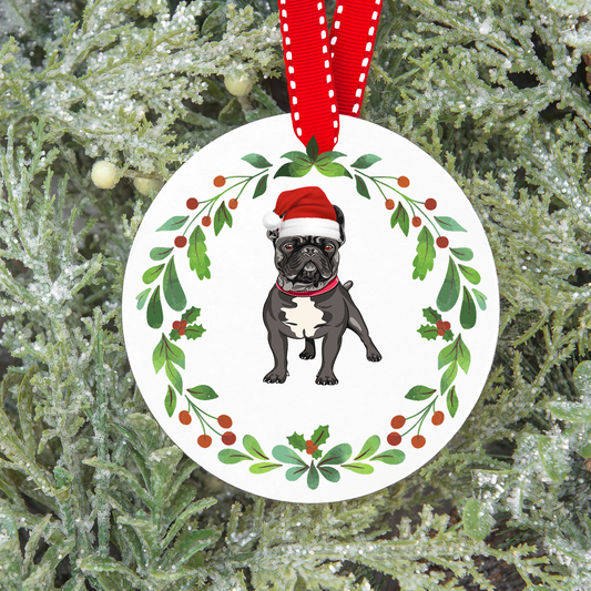 Design PNG pour sublimation , ORNEMENT DE NOËL, chien BOULEDOG FRANÇAIS NOIR