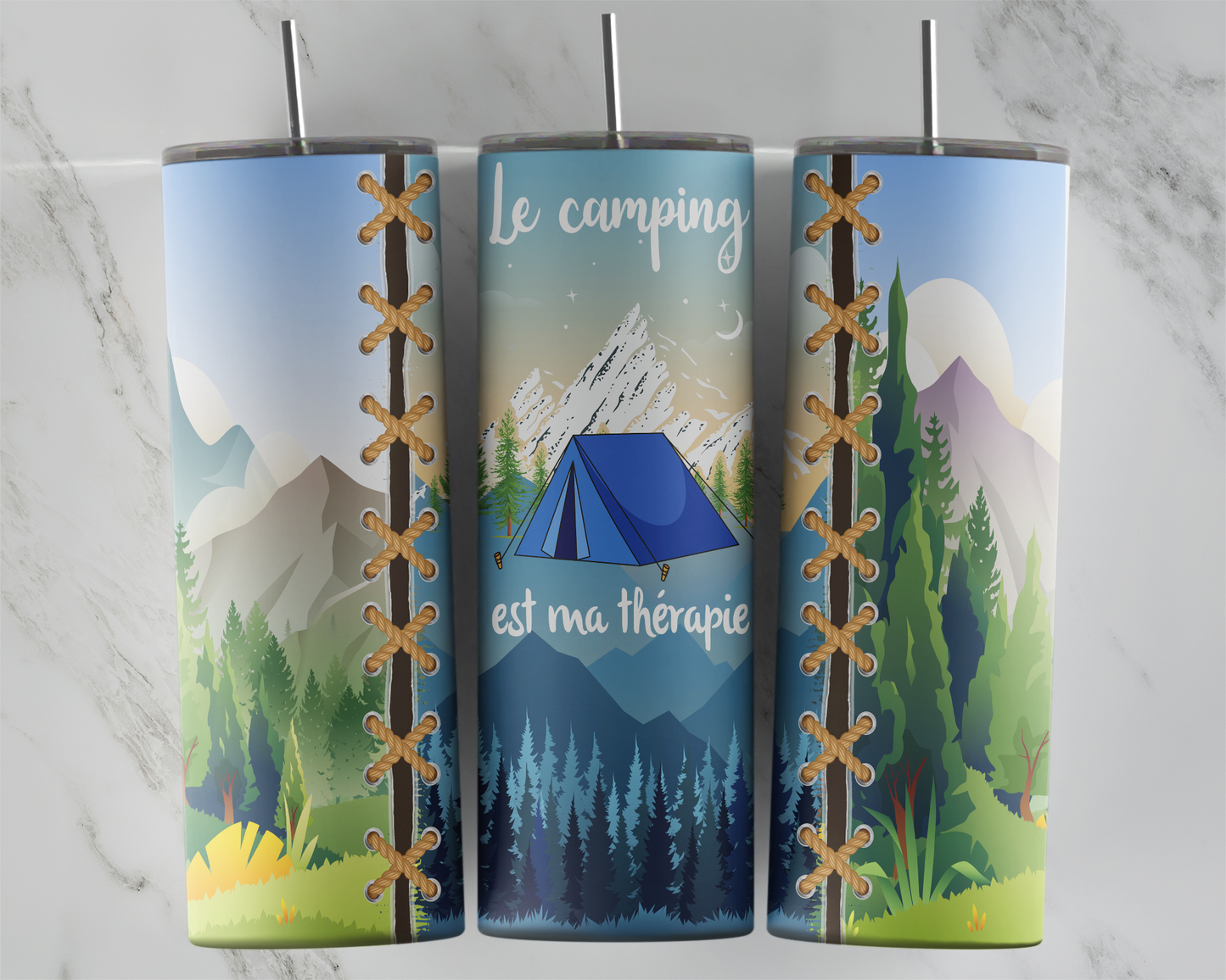 Design tumbler 20oz pour sublimation , Le camping est ma thérapie