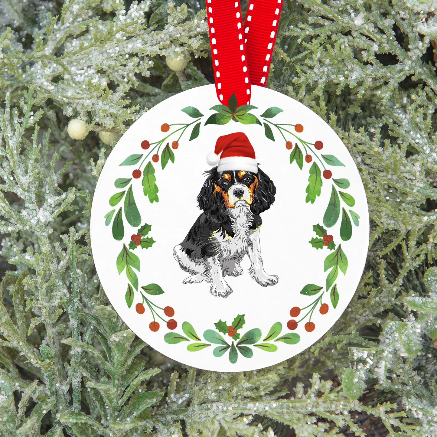 Design PNG pour sublimation , ORNEMENT DE NOËL, chien CAVALIER KING CHARLES