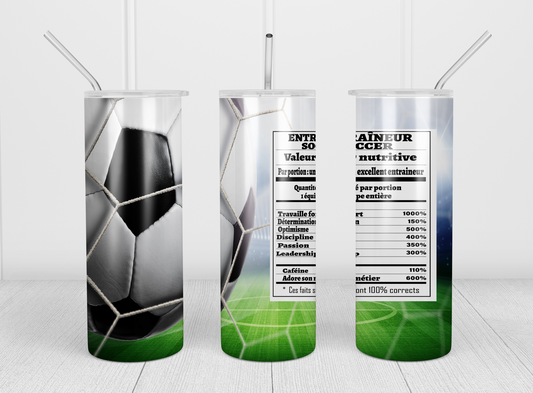 Design tumbler 20oz pour sublimation , ENTRAINEUR SOCCER, valeur nutritive