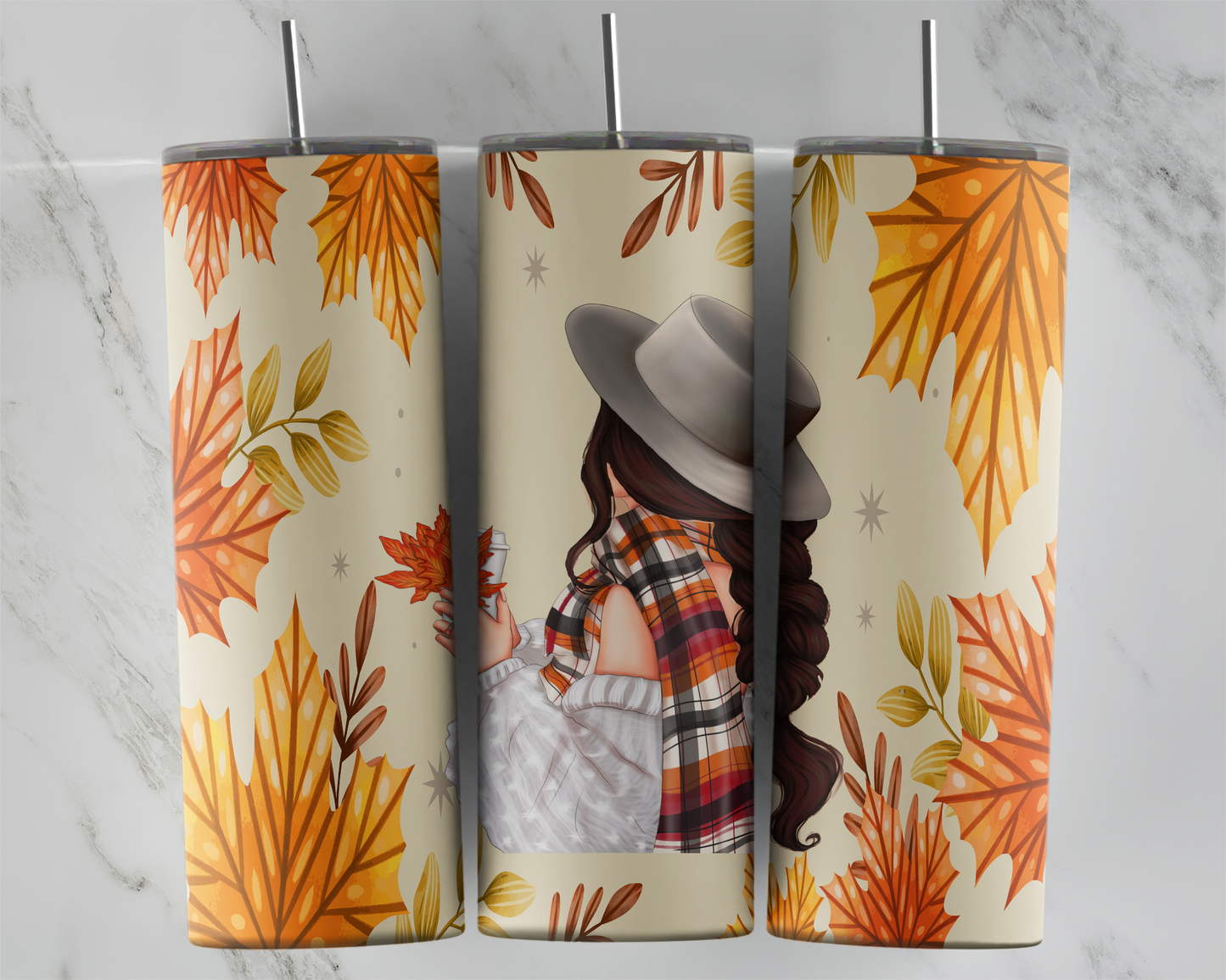 Design tumbler 20oz pour sublimation , FILLE d'AUTOMNE , LATTE, brune