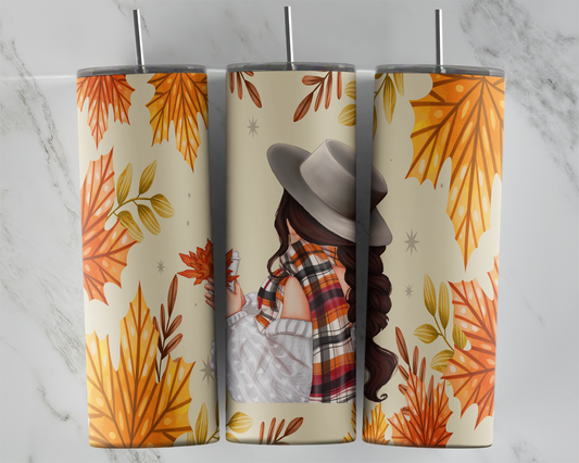 Design tumbler 20oz pour sublimation , FILLE d'AUTOMNE , LATTE, brune