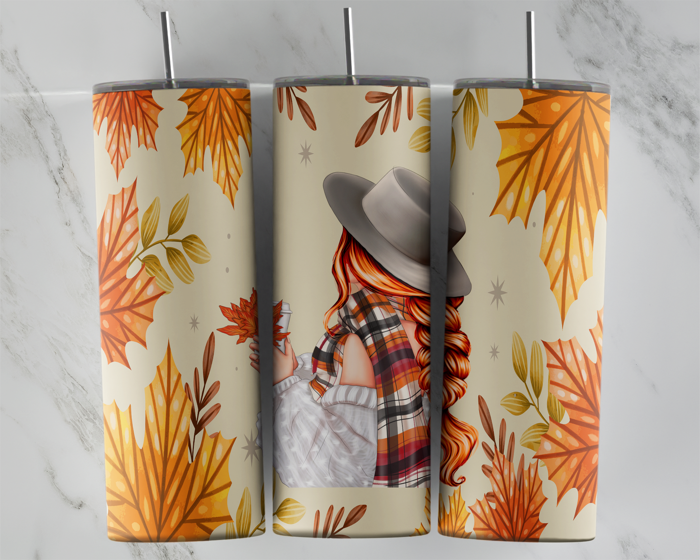 Design tumbler 20oz pour sublimation , FILLE d'AUTOMNE , LATTE, rousse