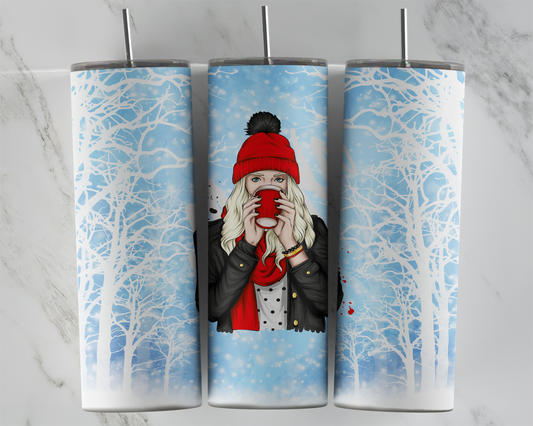 Design tumbler 20oz pour sublimation, Fille hiver, cheveux blonds