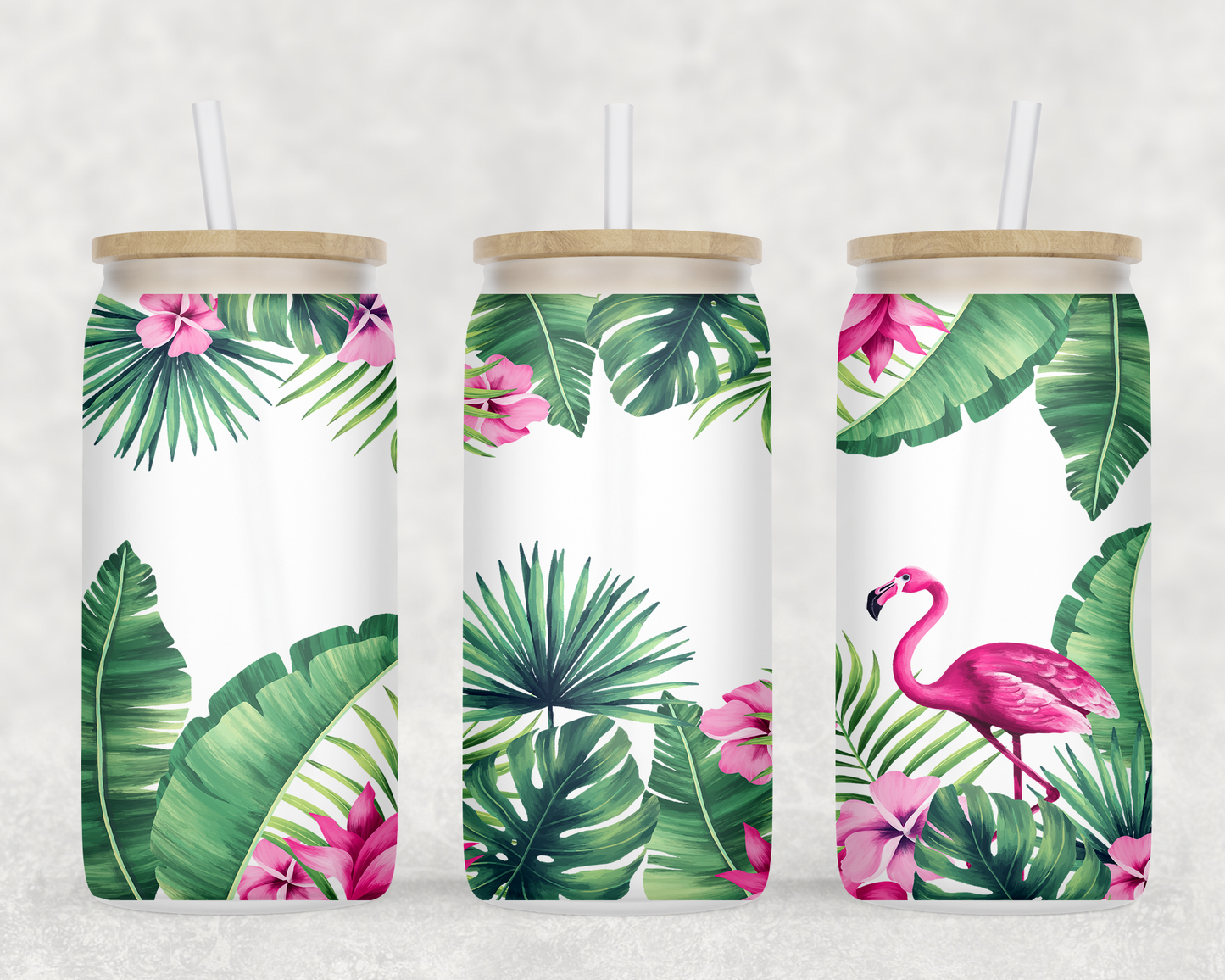 Design verre givré 16 oz pour sublimation , FLAMMANT ROSE TROPICAL