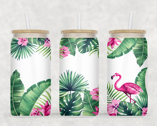 Design verre givré 16 oz pour sublimation , FLAMMANT ROSE TROPICAL